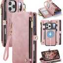 Defencase for iPhone 17 Pro Magnetic Wallet Case Compatible with Magsafe with RFID Blocking Zipper & Card Holder for Women Men PU Leather Strap Detachable Case for iPhone 17 Pro (6.3 inch), Rose Pink