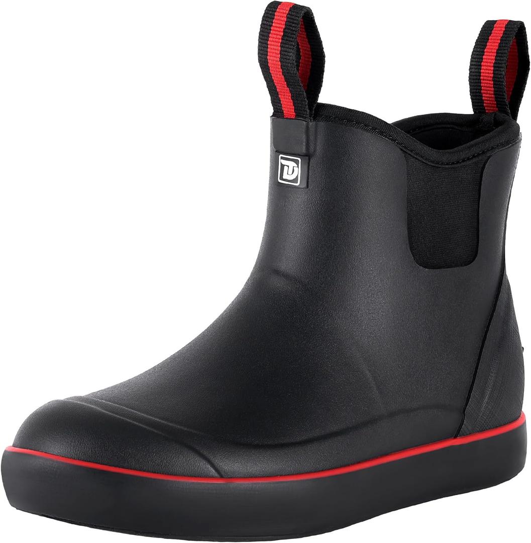 Trudave Women's Deck Boots, Anti-slip Ankle Rain Boot for Women Fishing Boots Waterproof Rubber Garden Shoes for Fishing, Farming & Outdoor Work, Size 6-11 (7, Black)