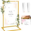 MorningRo Wedding Welcome Sign Stand 50x30x20 Welcome to Our Wedding Sign Holder with 2 Leather Straps Easel Stand for Signs Metal Display Poster Holder for Ceremony Party(White, Gold)