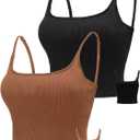 Chilylori Seamless Sports Bra Cropped Tank Top with Adjustable Straps Workout Tops Ribbed Sports Bra for Women 2 Pack (Large)