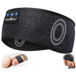 MUSICOZY Sleep Headphones Bluetooth 5.4 Headband Headphones, Wireless Earphones Music Sleep Earbuds for Side Sleepers Sleeping Eye Mask for Women Men Workout Running Cool Unique Gifts, Black