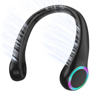 Neck fan, Portable Fan with 5-17H Lifespan, 4000mAh Neck fan air conditioner with 3 Adjustable Speeds and 64 Cool Lights, Rechargeable Neck Fan, Hands-Free Cooling fan for Summer (Black) Neck fan, Portable Fan with 5-17H Lifespan, 4000mAh Neck fan air conditioner with 3 Adjustable Speeds and 64 Cool Lights, Rechargeable Neck Fan, Hands-Free Cooling fan for Summer (Black)