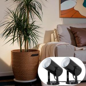 GyroVu Spotlights Indoor, 3000K/4000K/6000K Adjustable Uplighting Indoor Floor Can Light 180 Rotatable Spotlight Accent Light for Artwork, Plant & Picture, 2 Pack, Bulbs Included (Black)