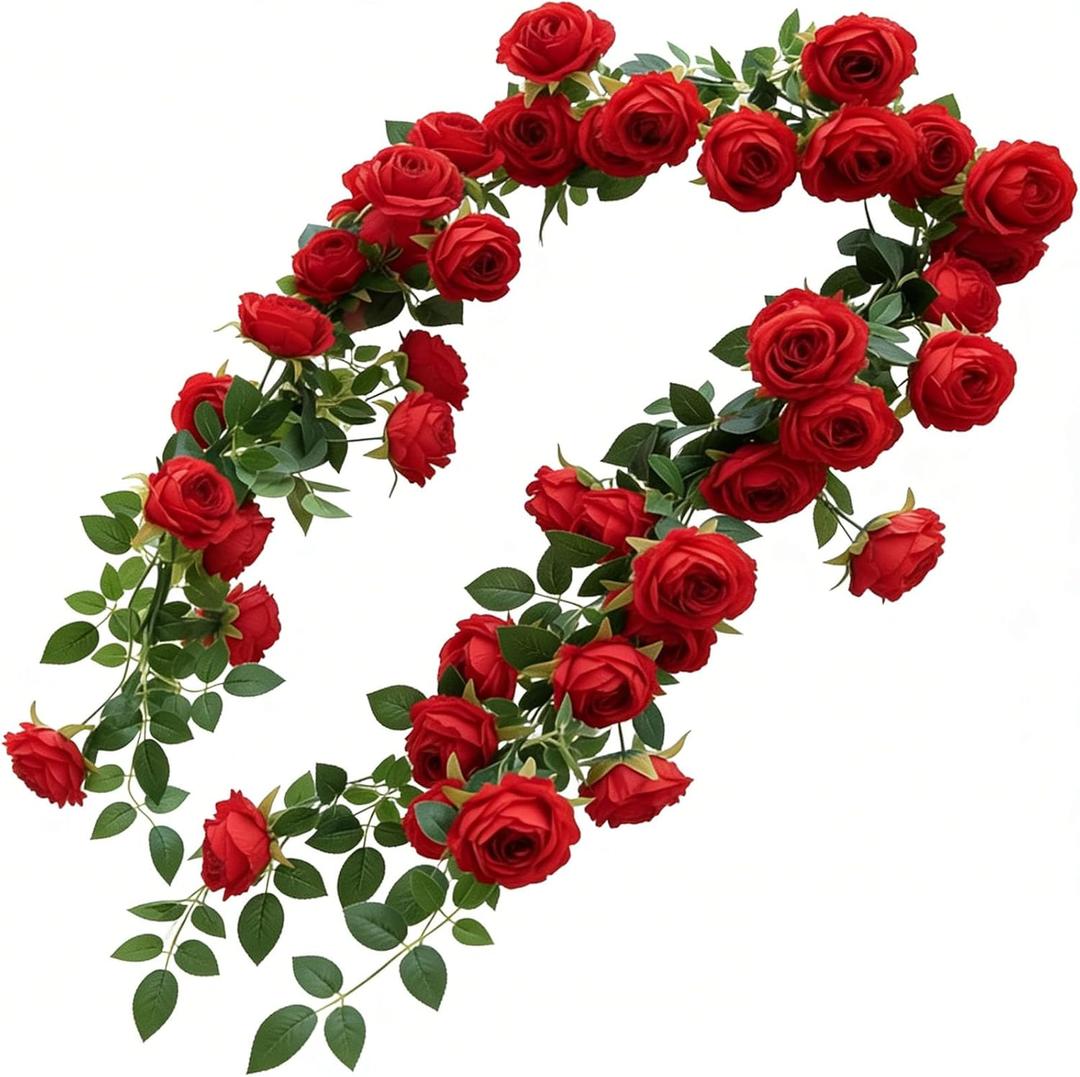Artificial Rose Vine Red Flowers 2pcs