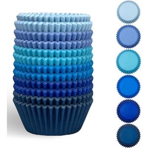 QiQee 300 Counts Cupcake Liners - Food Grade 6 Solid Blue Colors Cupcake Papers Muffin Baking Cups (Standard Size)