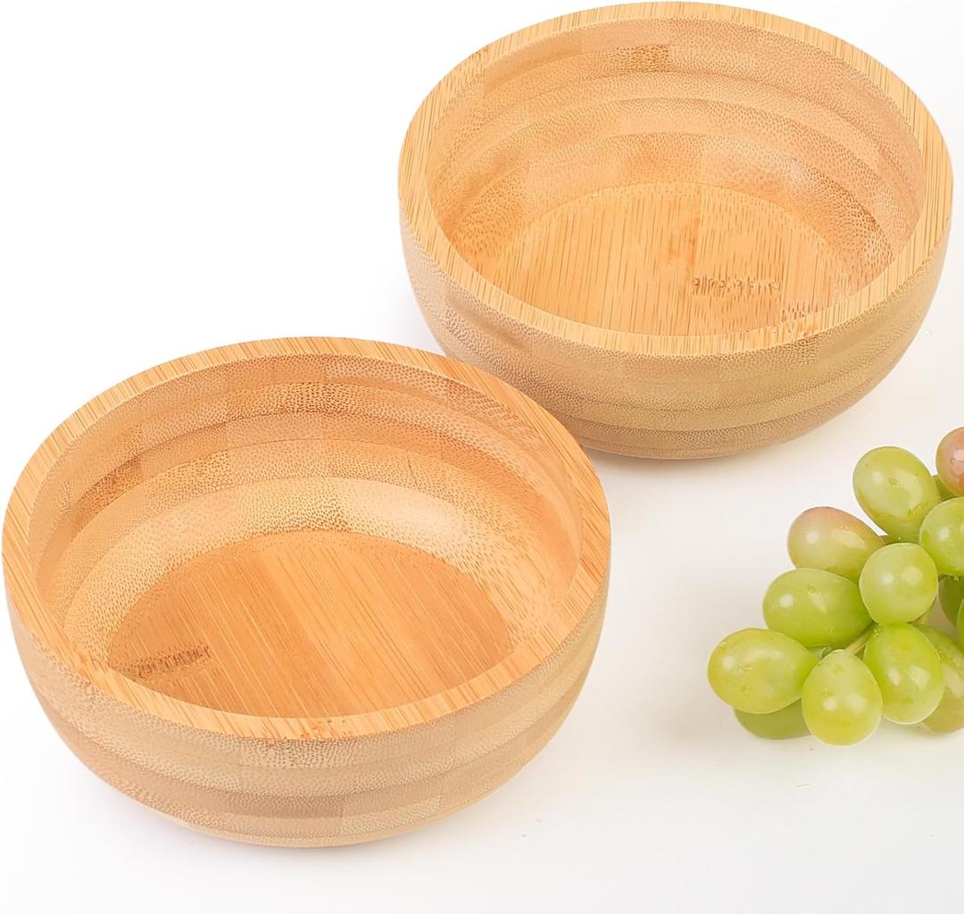 Soup Bowls Set of 2 for Dessert/Cereal/Pasta/Fruit | Natural Bamboo Serving Bowls for Nuts/Candy/Snacks/Pistachio | Charcuterie Accessories for Dipping/Condiments/Sauce | 15.21 oz Capacity (D5.11 x H1.85)