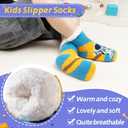 Kids Boys Fuzzy Slipper Socks Winter Soft Warm Thick Fleece Lined Plush Children Non Slip Home Socks (Blue)