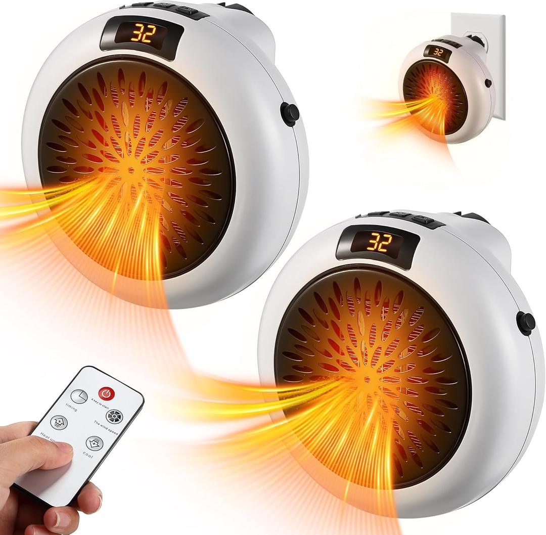 Meonum 2 Pack Small Space Heater, 500W Portable Electric Small Heater with Adjustable Thermostat and Timer, Overheat Protection and LED Display, Quiet Space Heater for Office Desk Indoor Use (White)