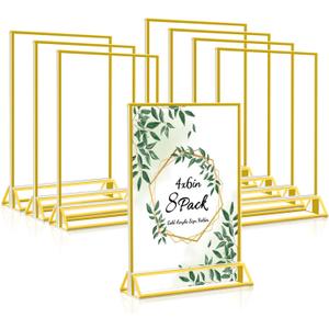 Dynta Acrylic Sign Holder 4x6 8 Pack Double Sided Clear Plastic Display Stands, Tabletop Menu Holder, Flyer Display for Wedding, Party, Restaurant, Office, Retail (Gold Frame)