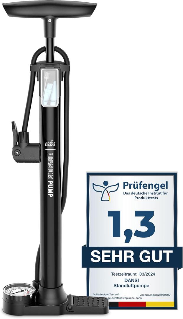 DANSI Bike Floor Pump with Gauge, Floor Bicycle Pump with Both Presta and Schrader Bicycle Pumps Valves High Pressure 180Psi Multi-Purpose Portable Air Pump for Road Bike MTB Sports Balls (Black)