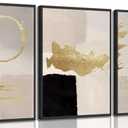 3Pcs Black and White Abstract Canvas Wall Art, Minimalist Black Beige Gold Paintings Pictures Wall Decor, Modern Posters Prints Artwork, for Living Room Bedroom Office Decoration, 12x16in (16L"x12W")
