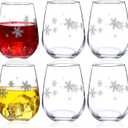 Maxcheck 6 Pcs Snowflake Winter Wine Glass Set 18 oz Winter Stemless Glasses with Silver Snow Designs for Christmas Party Wedding Present Holiday Party Gift(Snowflake)