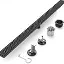 Linear Shower Drain - 48 Inch Matte Black, with Grate Removable | AISI 304 Stainless Steel Shower Drain with Adjustable Feet, Hair Catcher, Rectangle Shower Floor Drain Fits Bathroom, Balcony