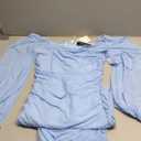 Sexy Ruched Bodycon Midi Dress Long Puff Sleeve Square Neck Backless Cocktail Party Wedding Dresses,M