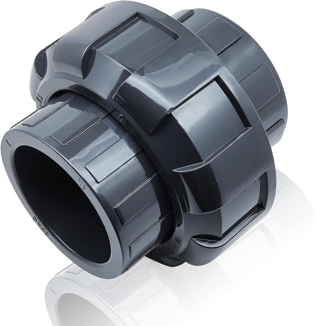 PVC Union Pipe Fittings, 1Pc 4inch Slip Union Coupling Adapter, Schedule 80, EPDM O-ring, Socket x Socket, Grey