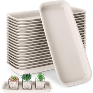 Gejoy 20 Pack Plastic Rectangular Plant Saucer Tray Bulk, 11.8 x 5.3 x 1 Inch Durable Plastic Plant Drip Trays Windowsill Soil Blocking Trays No Holes Watering Tray for Indoor Outdoor Garden Supplies