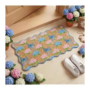 Blue and White Layered Doormat Outdoor Rug Cotton Woven Washable Farmhouse Door Mats Outdoor for Hello/Welcome Mat, Entryway, Bedroom, Patio