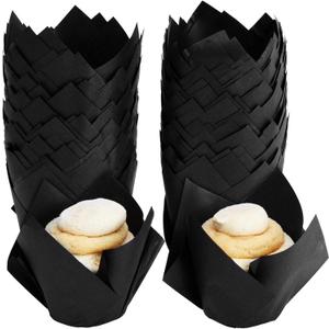 Juvale 100-Piece Bulk Black Tulip Cupcake Liners, 2 x 3.5 Inches Medium Baking Wrappers, Black Cupcake Liners for Halloween Parties, Wedding Receptions, Birthday Parties & Baby Showers