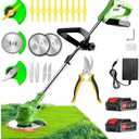 21V Cordless Weed Wacker Electric String Trimmer/Edger, 2.0Ah Battery and Charger Included, Brush Cutter Lawn Mower with 3 Types of Blades, for Lawn, Yard and Bush Trimming