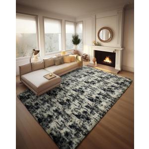 Ophanie Black Gold and Grey Area Rugs for Living Room 8x10, Fluffy Shag Large Fuzzy Plush Soft Carpets, Floor Shaggy Rugs for Bedroom, Carpet for Kids Boys Girls Dorm Nursery Home Decor Aesthetic