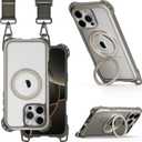 MAGEASY Odyssey Ultra MagSafe 360 Magnetic Stand iPhone 16 Pro Max Crossbody Case with Strap for Men, 25ft Shockproof TPU + Aluminum Frame, Interchangeable Lanyard Eyelets (Titanium w/Kickstand)