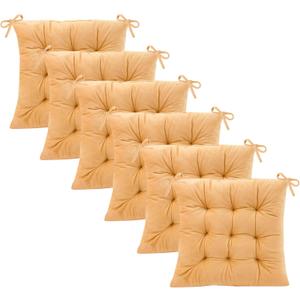 6 Pack Square Seat Cushion Chair Pads for Kitchen Dining Chairs, Soft Comfort Velvet Chair Mat Pillow Cushions with Ties for Office Desk Living Room Tatami 15.5", Turmeric Yellow