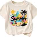 RoseSeek Girl's Summer Tropical Graphic Tees Crewneck Short Sleeve T Shirt Casual Cute Tops