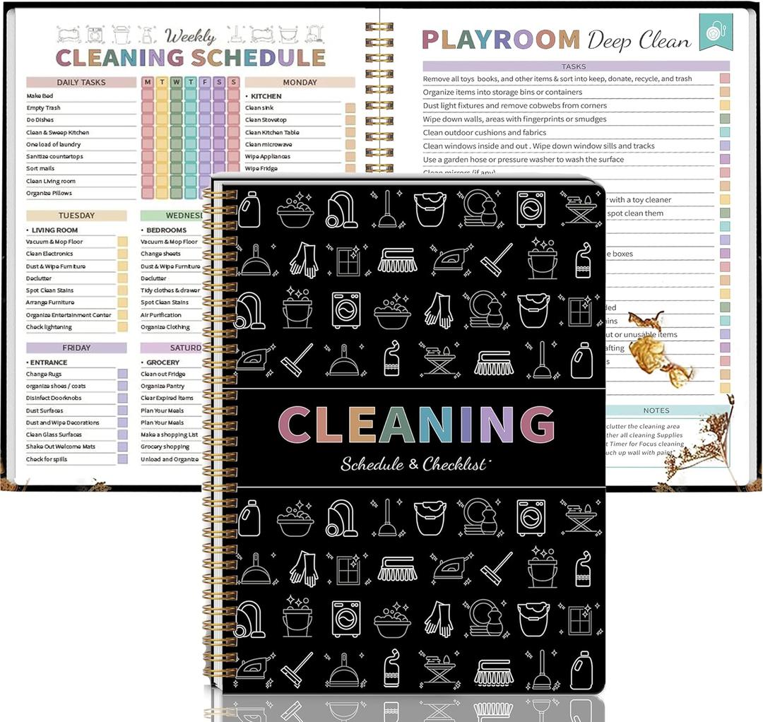 Adhd Cleaning Planner for Adults Women, Cleaning Schedule and Checklist Organizer, Household Cleaning Planner with Daily/Weekly/Monthly Task, for Home, Family Cleaning Tasks, DIY Home Improvement - Black