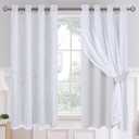 BGment Room Darkening Curtains with Sheer Overlay, Silver Printed Double Layer Curtains for Living Room, Grommet Thermal Insulated Curtains for Bedroom, 2 Panels Each 52 x 63 Inch, Greyish White