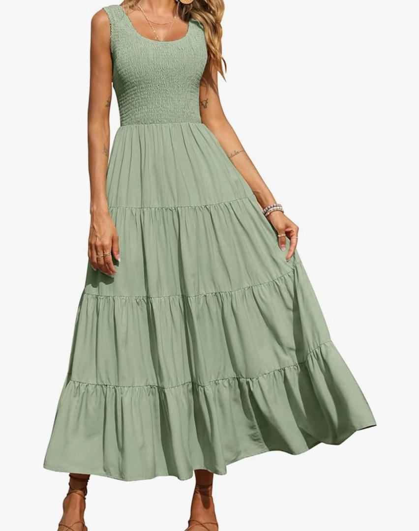 PRETTYGARDEN Women's 2026 Casual Loose Plain Maxi Sundress Smocked Tank Dress Sleeveless Spring Beach Tiered Long Dresses, 2XL