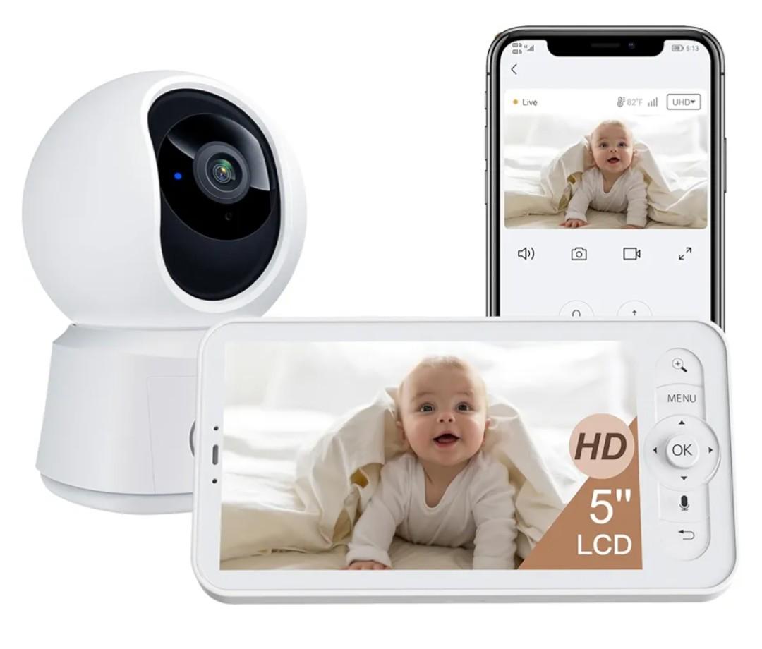 ARENTI WiFi Baby Camera Monitor B2 Kit 2025 Upgraded, 5-inch Wireless Display, Smartphone App, Encrypted Connection, Lullaby, Super Night Vision, Auto Tracking, Temp Sensor, Support Local Storage