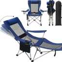 Briwooody 2-in-1 Reclining Camping Chair Folding Lounger Mesh Beach Chair with Headrest & Footrest Adjustable Backrest Lightweight for Summer Beaches(Navy Blue)