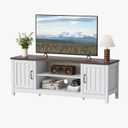 ChooChoo 54" Farmhouse TV Stand for TVs up to 65 inches, Entertainment Center with Storage Cabinets, Open Shelves and Fluted Door, TV Console Table for Living Room, Bedroom, White