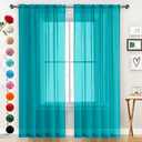 SpaceDresser Sheer Voile Window Treatment Rod Pocket Curtain Panels for Kitchen Bedroom Living Room Drapes Sunlight Filtering Privacy Semi Home Decor Assorted (Peacock Blue, 52 W x 84 L) 2 PACK