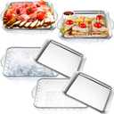 Baderke 4 Sets 9" Chilled Serving Tray for Parties with Compartments Square Ice Chilled Charcuterie Party Platter Serving Cold Dish for Shrimp Fruit Seafood Vegetable Appetizer Dish (Natural)