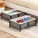 Under Bed Storage Containers With Wheels - 2 Pcs Bamboo Wood Rolling Under bed Shoe Storage Bins With Dust Bags for Clothes Blankets, Duvet Covers Snacks Toys (Black)