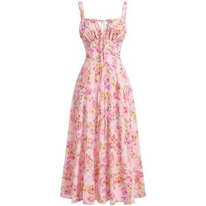 Women's Floral Corset Dress Formal Cocktail Dresses Going Out Casual Sundress Split Thigh Spaghetti Strap Vintage Dress Size XL