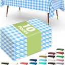 Pureegg Plastic Table Cloth Disposable 10 Pack, 54 x 108 Inch Table Cloths, Party, Picnic, Decorative Gingham Tablecloths, Rectangle, Blue and White Checkered Cover, Leakproof & Sturdy, Blue Plaid
