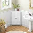 Spirich Floor Corner Cabinet with Two Doors and Shelves, Free-Standing Corner Storage Cabinets for Bathroom, Kitchen, Living Room, White