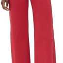 Allimy Women's Straight Leg Flare Jeans High Waisted Strechy Raw Hem Denim Pants 14 Red