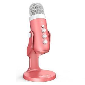 ZealSound Pink USB Gaming Microphone, for PC, iPhone, PS4, PS5 and Mac, Condenser Mic with Mute Button, Gain & Echo Controls, Real-Time Monitoring for Streaming, Podcast, YouTube, ASMR, Discord