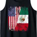 MEXICAN ROOTS | Half American Flag | MEXICO Tank Top (Small, Black)