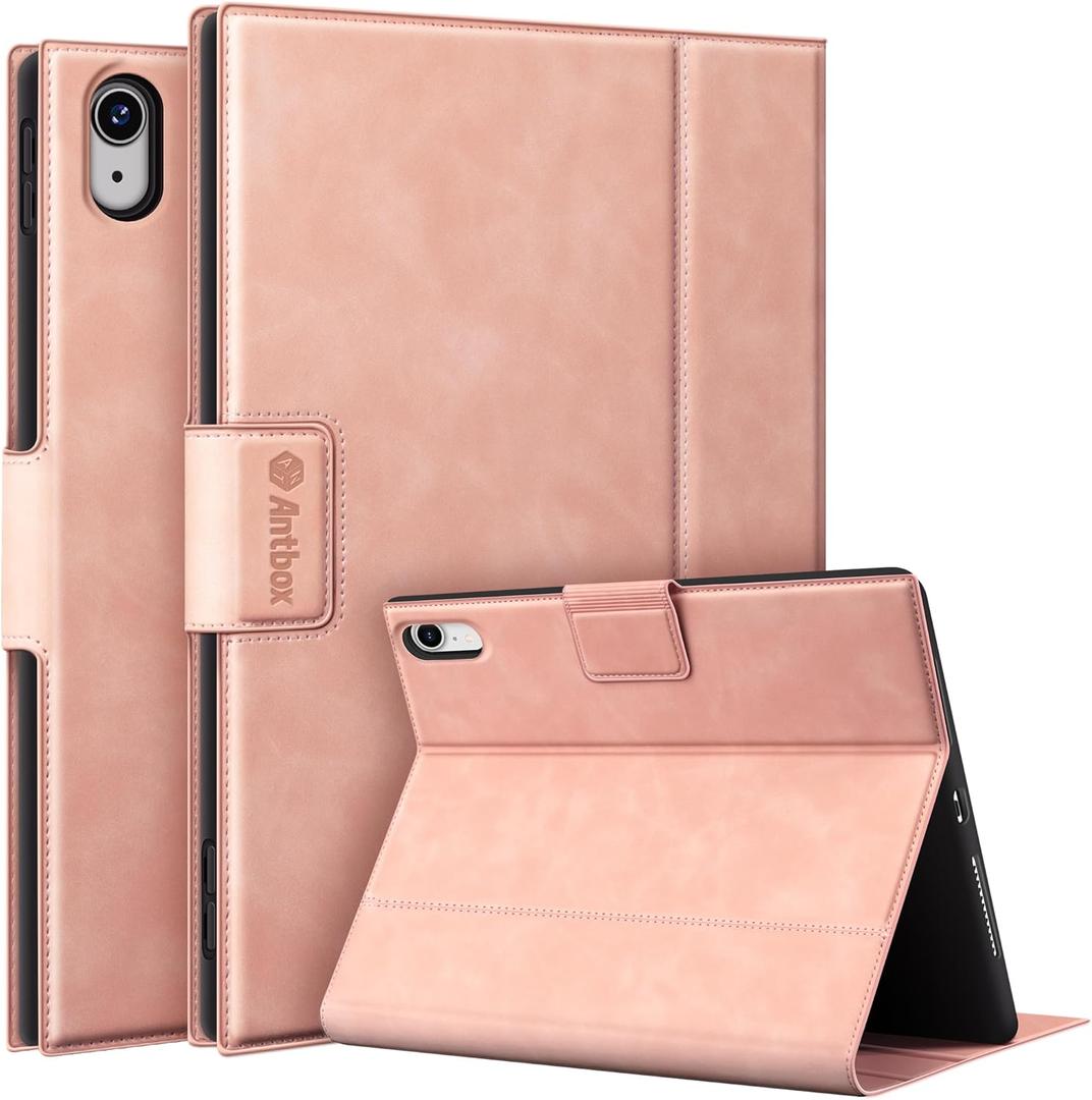 Antbox Case for iPad (A16) 11th (11'')/ 10th Generation (10.9'') High Grade Skin-Touch Vegan Leather with Built-in Pencil Holder Auto Sleep/Wake Function (Peach Pink)
