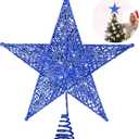 Fovths Christmas Tree Topper 8 Inches Metal Glittered Christmas Tree Topper Wire Star Treetop Sparkle Xmas Decoration for Christmas Tree Ornament Indoor New Year Holiday Party Supplies (Blue)