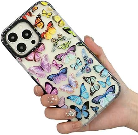 LOLAGIGI for iPhone 14 Pro Case Cute Color Butterfly Girly Aesthetic Personalized Design for Women Girls Teens Soft Transparent TPU Case, 6.1"