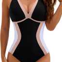 BMJL Womens One Piece Swimsuit Slimming Tummy Control Bathing Suit Color Block Shapewear Swim Suits 2026, Black, Medium