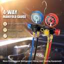 UPGRATED Version 4 Way A/C Manifold Gauge Set Fits R134A R410A R404A R22 Refrigerants with 5FT Hose, 3 Acme Tank Adapters, Adjustable Couplers and Can Tap