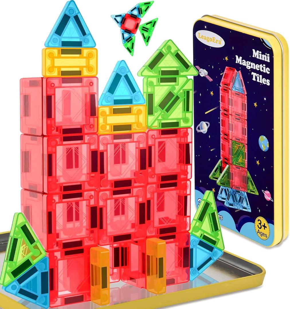 Magnetic Tiles Magnetic Blocks Building Toy: Portable Mini Magnetic Tiles Travel Set 32 Pieces Montessori Toys Birthday Gift for Kids Girls and Boys Ages 3-12 Years Old Preschool Classroom Must Haves (multi-color)