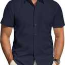 J.VER Men's Short Sleeve Dress Shirts Stretch Stain Shield Casual Button Down Shirts Solid Formal Shirt Size 2XL