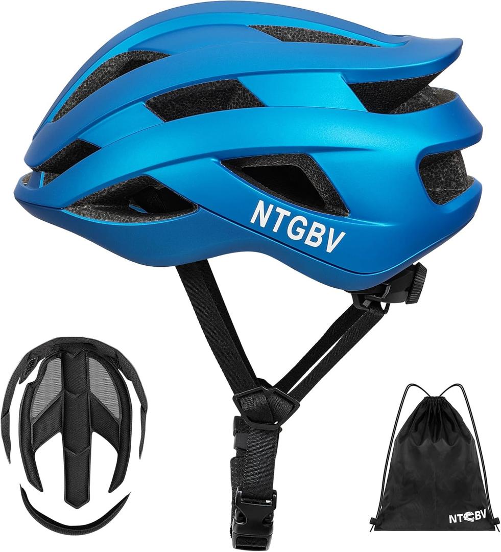 Adult Bike Helmet for Men/Women with Helmet Bag 2 Removable Moisture-Wicking Liners Adjustable Dial Comfort Fit Lightweight Shockproof CPSC 1203 Safety Certified for Road-Ready/Urban-Commute/MTB (Metallic Blue)
